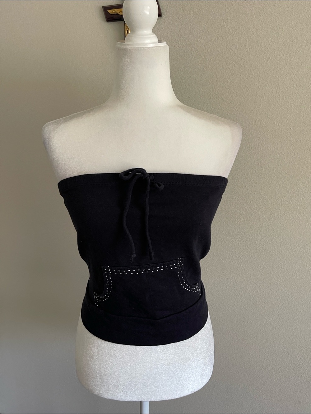 Rampage Black Strapless Tube Top with Front Drawstring